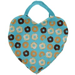 Donuts Pattern With Bites bright pastel blue and brown Giant Heart Shaped Tote