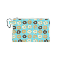 Donuts Pattern With Bites bright pastel blue and brown Canvas Cosmetic Bag (Small)