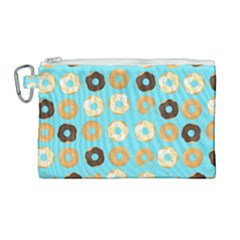 Donuts Pattern With Bites bright pastel blue and brown Canvas Cosmetic Bag (Large)