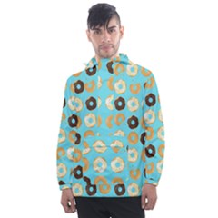 Donuts Pattern With Bites Bright Pastel Blue And Brown Men s Front Pocket Pullover Windbreaker by genx