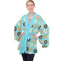 Donuts Pattern With Bites bright pastel blue and brown Velvet Kimono Robe View1