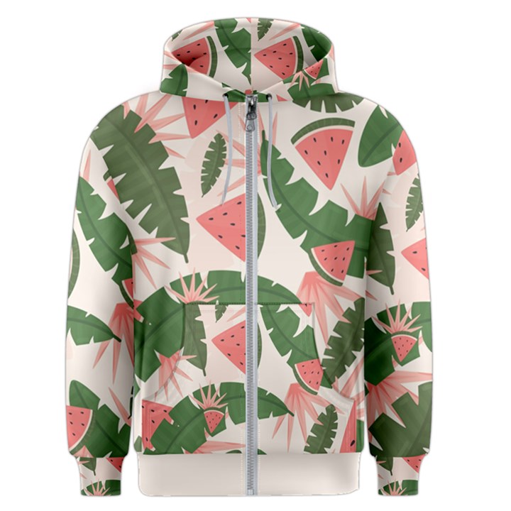 Tropical Watermelon Leaves Pink and green jungle leaves retro Hawaiian style Men s Zipper Hoodie