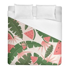 Tropical Watermelon Leaves Pink And Green Jungle Leaves Retro Hawaiian Style Duvet Cover (full/ Double Size) by genx