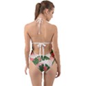 Tropical Watermelon Leaves Pink and green jungle leaves retro Hawaiian style Halter Cut-Out One Piece Swimsuit View2