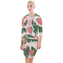 Tropical Watermelon Leaves Pink And Green Jungle Leaves Retro Hawaiian Style Quarter Sleeve Hood Bodycon Dress by genx