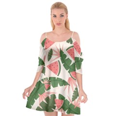 Tropical Watermelon Leaves Pink And Green Jungle Leaves Retro Hawaiian Style Cutout Spaghetti Strap Chiffon Dress by genx