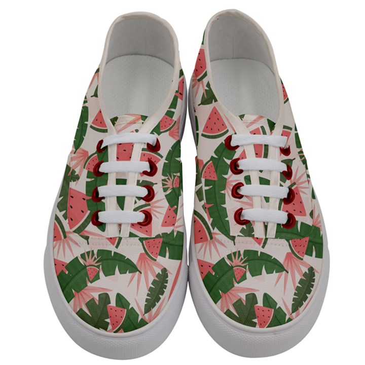 Tropical Watermelon Leaves Pink and green jungle leaves retro Hawaiian style Men s Classic Low Top Sneakers