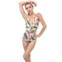 Tropical Watermelon Leaves Pink and green jungle leaves retro Hawaiian style Plunging Cut Out Swimsuit View1