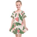 Tropical Watermelon Leaves Pink and green jungle leaves retro Hawaiian style Kids  Smock Dress View1