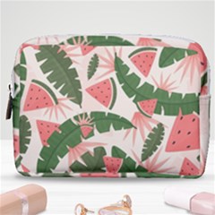 Tropical Watermelon Leaves Pink And Green Jungle Leaves Retro Hawaiian Style Make Up Pouch (medium) by genx