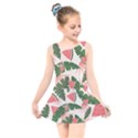 Tropical Watermelon Leaves Pink and green jungle leaves retro Hawaiian style Kids  Skater Dress Swimsuit View1