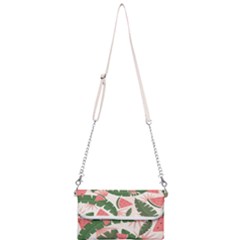 Tropical Watermelon Leaves Pink And Green Jungle Leaves Retro Hawaiian Style Mini Crossbody Handbag by genx