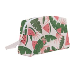 Tropical Watermelon Leaves Pink And Green Jungle Leaves Retro Hawaiian Style Wristlet Pouch Bag (medium)