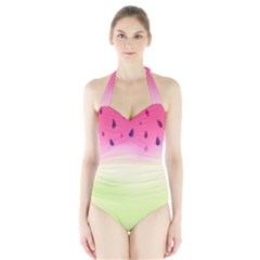 Watermelon Pastel Gradient Pink Watermelon Pastel Gradient Halter Swimsuit by genx