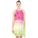 Watermelon Pastel Gradient Pink Watermelon Pastel Gradient Halter Collar Waist Tie Chiffon Dress View1