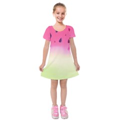 Watermelon Pastel Gradient Pink Watermelon Pastel Gradient Kids  Short Sleeve Velvet Dress