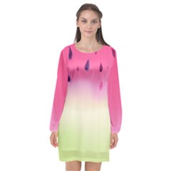 Watermelon Pastel Gradient Pink Watermelon Pastel Gradient Long Sleeve Chiffon Shift Dress  by genx