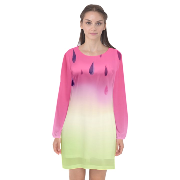 Watermelon Pastel Gradient Pink Watermelon Pastel Gradient Long Sleeve Chiffon Shift Dress 