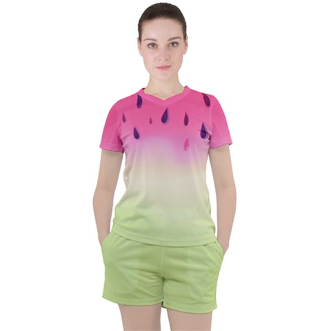 Watermelon Pastel Gradient Pink Watermelon Pastel Gradient Women s Tee And Shorts Set by genx