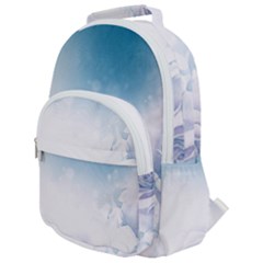 Beautiful Floral Design In Soft Blue Colors Rounded Multi Pocket Backpack by FantasyWorld7