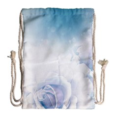 Beautiful Floral Design In Soft Blue Colors Drawstring Bag (large) by FantasyWorld7