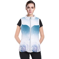 Beautiful Floral Design In Soft Blue Colors Women s Puffer Vest by FantasyWorld7