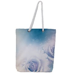 Beautiful Floral Design In Soft Blue Colors Full Print Rope Handle Tote (large) by FantasyWorld7