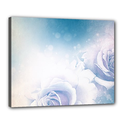 Beautiful Floral Design In Soft Blue Colors Canvas 20  X 16  (stretched) by FantasyWorld7