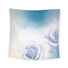 Beautiful Floral Design In Soft Blue Colors Square Tapestry (small) by FantasyWorld7