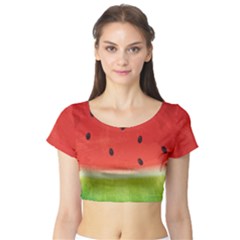 Juicy Paint Texture Watermelon Red And Green Watercolor Short Sleeve Crop Top by genx