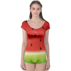 Juicy Paint Texture Watermelon Red And Green Watercolor Boyleg Leotard  by genx