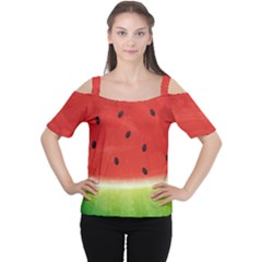 Juicy Paint Texture Watermelon Red And Green Watercolor Cutout Shoulder Tee