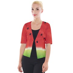 Juicy Paint Texture Watermelon Red And Green Watercolor Cropped Button Cardigan by genx