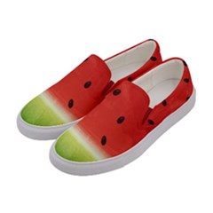 Juicy Paint Texture Watermelon Red And Green Watercolor Women s Canvas Slip Ons by genx