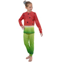 Juicy Paint Texture Watermelon Red And Green Watercolor Kids  Long Sleeve Set 