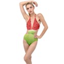 Juicy Paint texture Watermelon red and green watercolor Plunging Cut Out Swimsuit View1