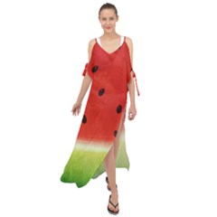 Juicy Paint Texture Watermelon Red And Green Watercolor Maxi Chiffon Cover Up Dress by genx