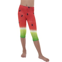 Juicy Paint Texture Watermelon Red And Green Watercolor Kids  Lightweight Velour Capri Leggings  by genx