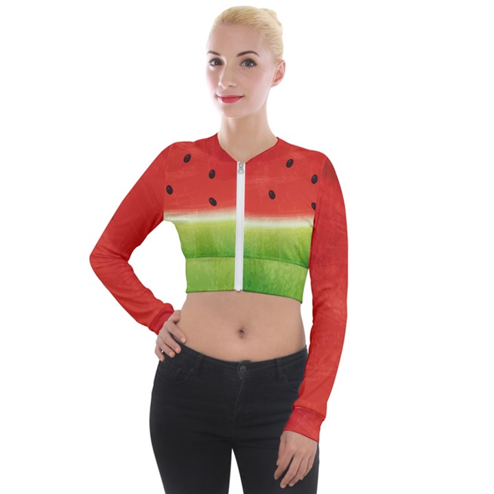 Juicy Paint texture Watermelon red and green watercolor Long Sleeve Cropped Velvet Jacket