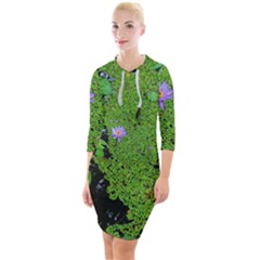 Lily Pond Quarter Sleeve Hood Bodycon Dress by okhismakingart