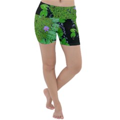 Lily Pond Lightweight Velour Yoga Shorts by okhismakingart