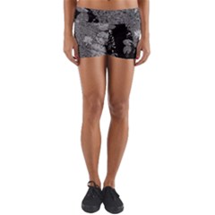 Black And White Lily Pond Yoga Shorts by okhismakingart