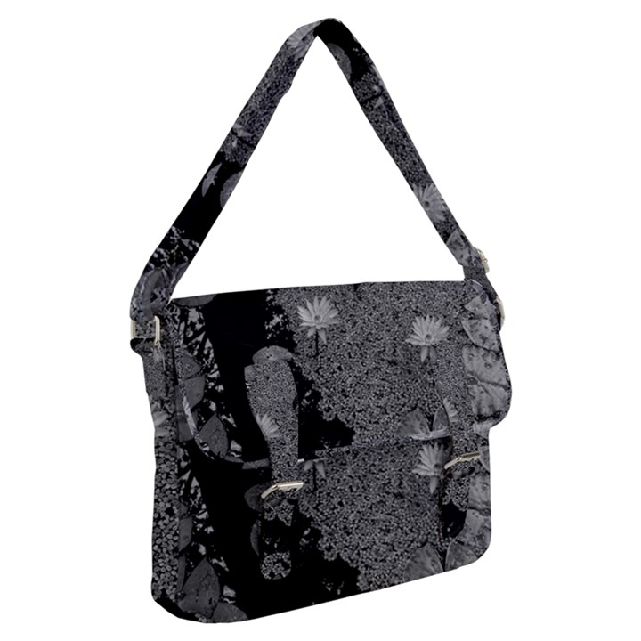 Black and White Lily Pond Buckle Messenger Bag