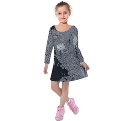 Black And White Lily Pond Kids  Long Sleeve Velvet Dress by okhismakingart