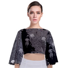 Black And White Lily Pond Tie Back Butterfly Sleeve Chiffon Top by okhismakingart