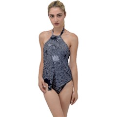 Black And White Lily Pond Go With The Flow One Piece Swimsuit by okhismakingart