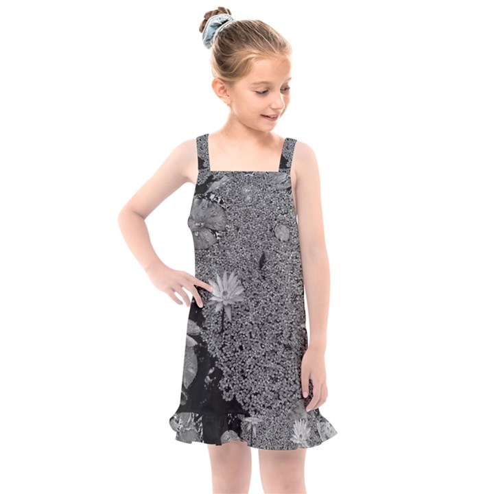 Black and White Lily Pond Kids  Overall Dress