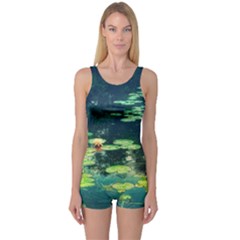 Lily Pond Ii One Piece Boyleg Swimsuit by okhismakingart