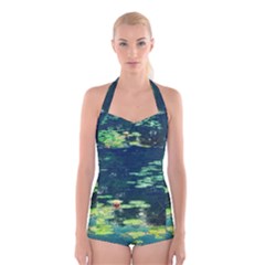 Lily Pond Ii Boyleg Halter Swimsuit  by okhismakingart