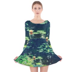 Lily Pond Ii Long Sleeve Velvet Skater Dress by okhismakingart